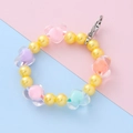 Colorful heart beaded keychain with yellow pearls and silver lobster clasp - Yellow