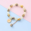 Pulsera infantil de cuentas amarillas y moradas con colgante de margarita rosa - Cuentas Amarillas Moradas - Colgante de Margarita (1#)