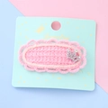Pince à cheveux tricotée rose pour enfant avec couronne argentée et strass brillants - Couronne Rose