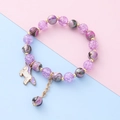 Linda pulsera de cuentas moradas con colgante de unicornio y detalles dorados - Cuentas Moradas - Colgante de Unicornio Blanco (2#)