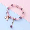 Pulsera infantil de cuentas con perlas rosas craqueladas y colgante de arcoíris - Cuentas Rosa Moradas - Colgante de Arcoíris (3#)