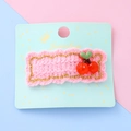Barrette en tricot rose avec cerise mignonne et bordure en fil doré pour filles - Cerise rose