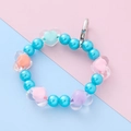Kids beaded phone strap with blue pearls, colorful heart charms and silver lobster clasp - Blue