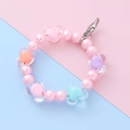 Pink pearl beaded charm with colorful acrylic hearts and silver lobster clasp - Pink