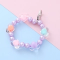 Pastel candy-colored heart beads and pearls keychain with silver lobster clasp - Purple