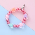 Colorful macaron beaded bracelet with metallic pink beads and transparent heart charms - Deep Pink