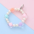 Colorful heart beads and white pearls keychain charm with silver lobster clasp - Champagne