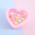 Boîte à bijoux rose en forme de cœur avec 12 bagues colorées en résine pour enfants - Style Aléatoire Coeur Étoile
