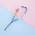 Colorful handmade phone charm strap with clay beads and pink resin butterfly and LOVE beads - Blue Green Striped Butterfly Style (2#)