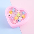 Boîte cœur rose avec 12 bagues enfant en résine aux motifs d'animaux et de fruits - Style Aléatoire Animal