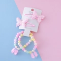 Set mit rosa Glitzer-Schmetterlings-Haarspangen und bunten Perlenarmbändern für Kinder - 2 Clips + 2 Armbänder / Rosa Schmetterling