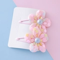 Barrettes à cheveux roses pour enfants avec fleurs en tulle à paillettes et perles - Rose