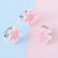 Trois bagues réglables pour enfants avec flocons de neige roses pailletés en résine - Rose