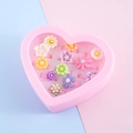 Ensemble de 12 bagues pour enfants avec fleurs et sourires dans une boîte coeur rose - Style Aléatoire Fleur