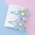 Barrettes à fleurs en maille bleu clair avec paillettes colorées pour enfants, lot de 2 - Bleu