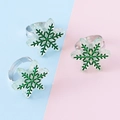 Lot de trois bagues réglables en métal avec flocons de neige en résine verte et paillettes - Vert