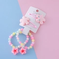 Barrettes à fleurs roses mates et bracelets en perles colorées pour fillettes - 2 Barrettes + 2 Bracelets / Fleur Rose