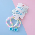 Parure de bijoux pour enfants avec pinces à fleurs bleu ciel et bracelets à perles colorés - 2 Barrettes + 2 Bracelets / Fleur Bleue