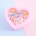 Glittery cartoon rings set with unicorn and mermaid icons in a pink heart box - Unicorn Mermaid Moon Star Style / 4#