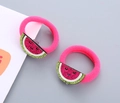 Détail d'élastiques à cheveux rose avec des tranches de pastèque pailletées et sourires - Pastèque Rose Rouge