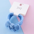 Elastic blue velvet hair tie with soft bow decoration on colorful bright background - Sky Blue