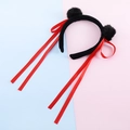 Schattige zwarte pluche haarband met lange rode linten voor cosplay en optredens - Haarrand Stijl 1