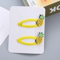 Set of two yellow pineapple hair clips for kids on a white card against a cozy background - Yellow Pineapple / Without Cardboard Packaging