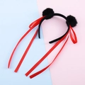 Schattige haarband met zwarte pluizige ballen en lange rode linten voor cosplay - Haarrand Stijl 3