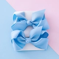 Set of two light blue ribbed grosgrain ribbon hair bows for girls on display card - Light Blue