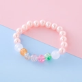 Girl's beaded bracelet featuring pink imitation pearls and colorful crackle beads - Pink Crackle Style