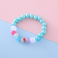 Cute beaded bracelet for girls with blue pearl beads and pink crackle glass details - Glossy Style / Blue