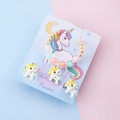 Cute unicorn charm bracelet and ring set for kids with colorful pastel beads on card - Light Blue Unicorn Bracelet Accessory (独角兽#2)