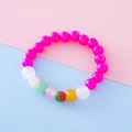 Elastic beaded bracelet for girls featuring hot pink round beads and colorful accents - Glossy Style / Rose Red