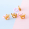 Set of four gold glitter resin crown rings for children with pink adjustable bands - Golden Heart Crown