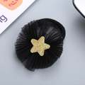 Elastico per capelli a fiore in rete nera per bambina con dettaglio stella glitter oro - Nero