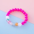 Beaded girl's bracelet featuring vibrant rose pink pearls and colorful crackle beads - Cracked Style / Rose Red
