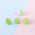 Kids fruit pineapple ring set with glitter translucent resin and pink plastic band - Pineapple Style