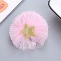 Pink tulle hair tie with glittery gold star ornament for girls high elastic ponytail holder - Light Pink