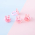 Pink glitter resin rings with rabbit shapes and white bows for girls' fashion - Pink Bunny