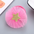 Pink tulle hair scrunchie with a gold glitter star center for little girls - Deep Pink