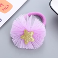 Purple elastic hair tie with large mesh flower and glittering gold star for girls - Light Purple
