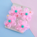 Barrettes à fleurs en tulle rose pour enfants avec petites perles sur carte de vente - Ensemble de Fleurs / Rose