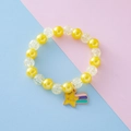 Kids yellow pearl bracelet with cute smiling star charm and crackle glass beads - Star Style / Yellow