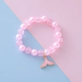 Pink beaded bracelet with faux pearls, crackle beads and a whale tail charm - Rose Red