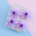 Lot de quatre barrettes fleurs en tulle violet avec perles colorées sur carte support - Ensemble de Fleurs / Violet