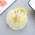 Bright yellow elastic hair tie with glittering gold star and mesh tulle ruffle for kids - Yellow