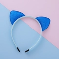 Cerchietto con orecchie da gatto blu glitterato e denti antiscivolo per feste di bambini - Blu