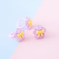 Tre anelli a fiore glitterati viola per bambini con fiocchi gialli e fasce rosa regolabili - Stile Floreale con Fiocco