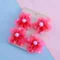 Rosa Mesh-Blumen-Haarspangen für Mädchen 4er-Set mit lavendelfarbenen Bommel-Zentren - Blumen Set / Fuchsia