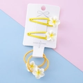 Cute yellow resin frangipani flower hair clip and spiral tie set on a card - White Plumeria